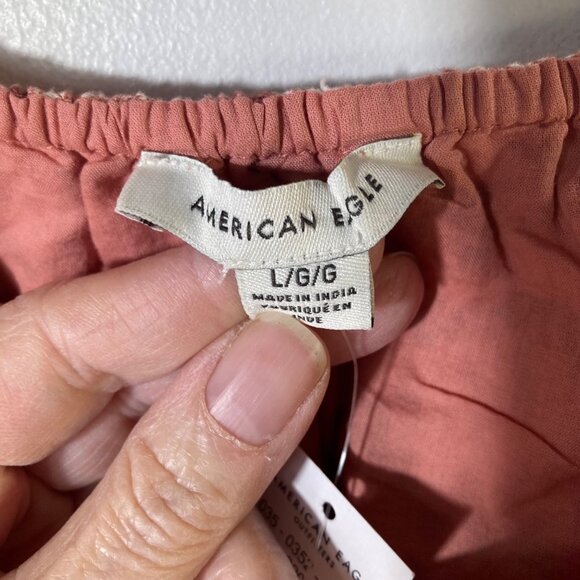 Womens American Eagle V Neck Boho Crop Top Mieux Ensemble L NWT Cotton Linen - Picture 6 of 9